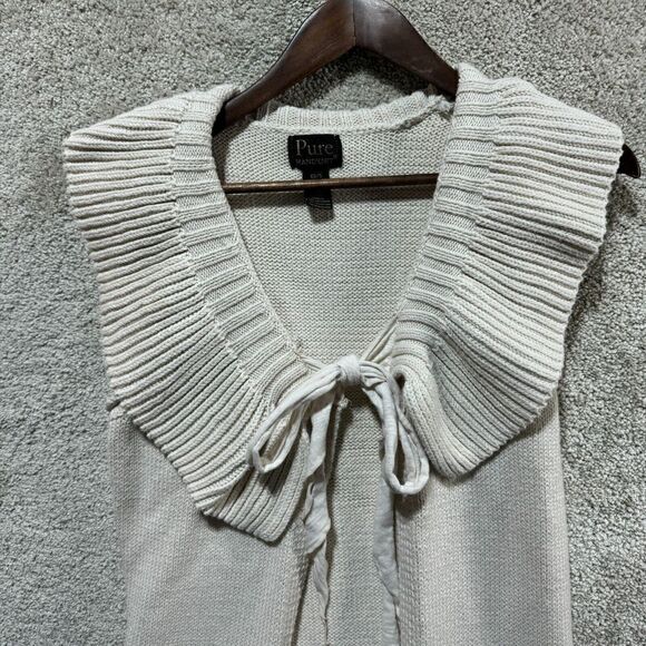 Pure Handknit Sweater Vest Women's XS/S Tan Collared Tie Front Ruffle Hem Cotton - Picture 5 of 12